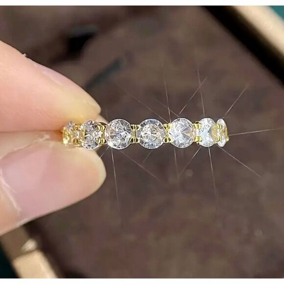 18K Gold Plated Sparkling Solitaire & Eternity Ring Set Of 3 Size 6 - Picture 3 of 4